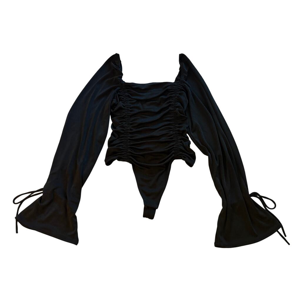 Free People Intimately Black Long Bell Sleeve Bodysuit M